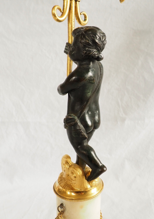 Paire de candélabres en bronze doré et marbre d'époque Empire Restauration