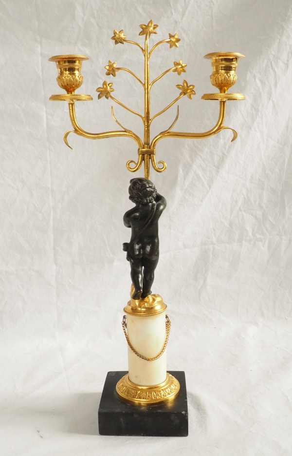 Paire de candélabres en bronze doré et marbre d'époque Empire Restauration