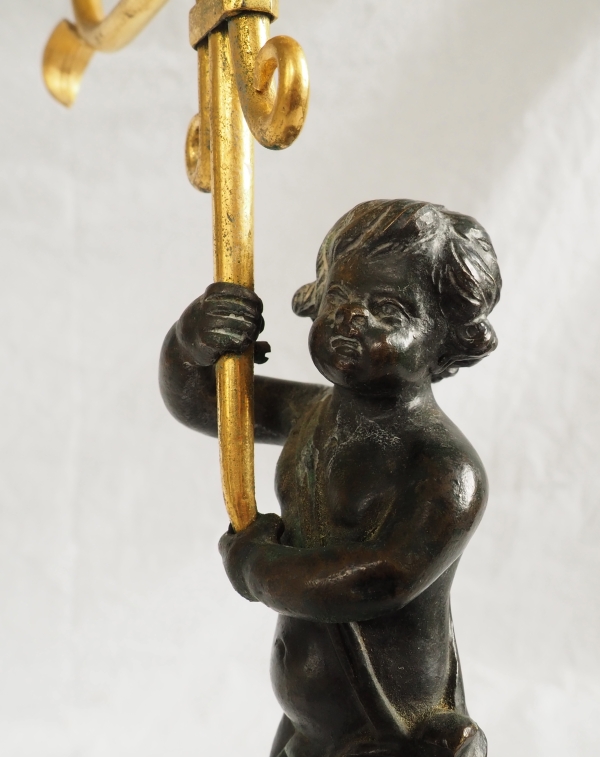 Paire de candélabres en bronze doré et marbre d'époque Empire Restauration
