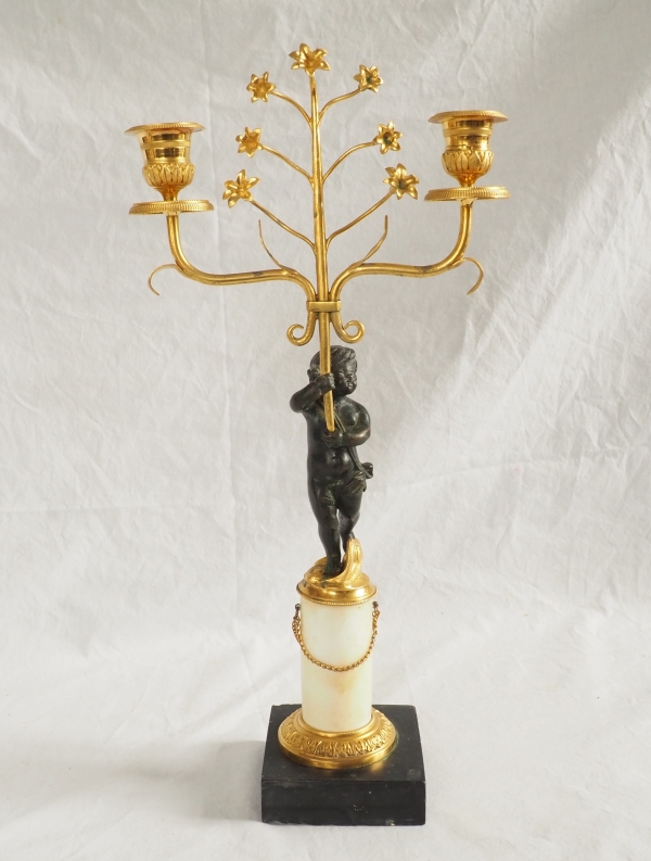 Paire de candélabres en bronze doré et marbre d'époque Empire Restauration