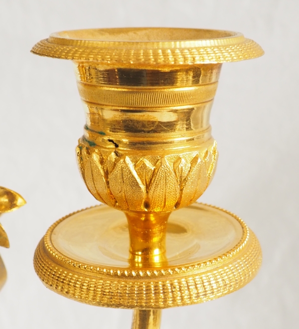 Paire de candélabres en bronze doré et marbre d'époque Empire Restauration