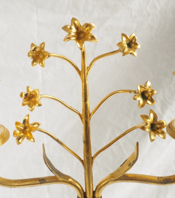 Paire de candélabres en bronze doré et marbre d'époque Empire Restauration