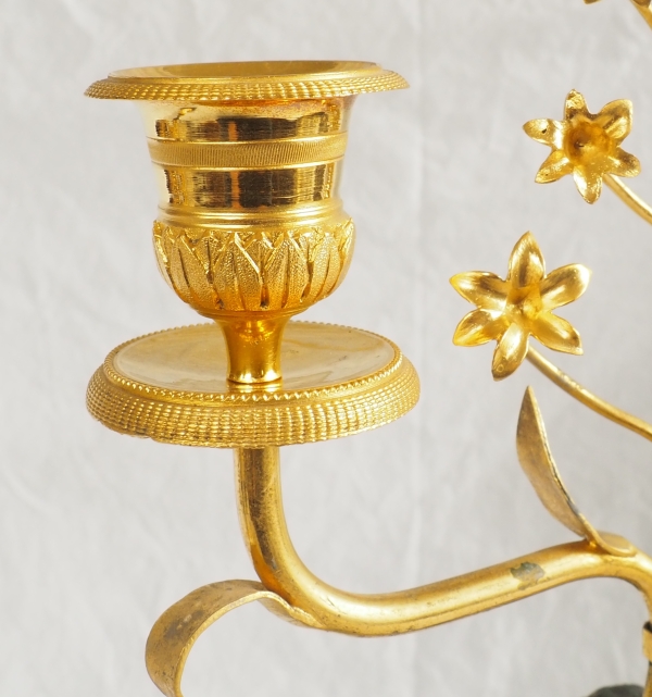 Paire de candélabres en bronze doré et marbre d'époque Empire Restauration