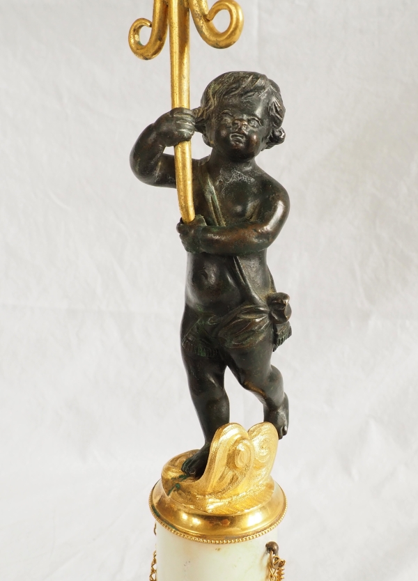 Paire de candélabres en bronze doré et marbre d'époque Empire Restauration