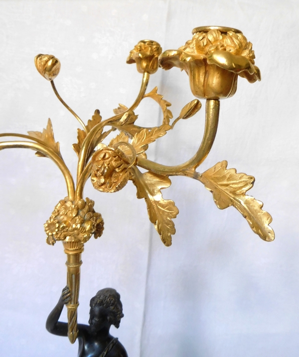 Pair of Louis XVI style ormolu and marble candelabras, early 19th century