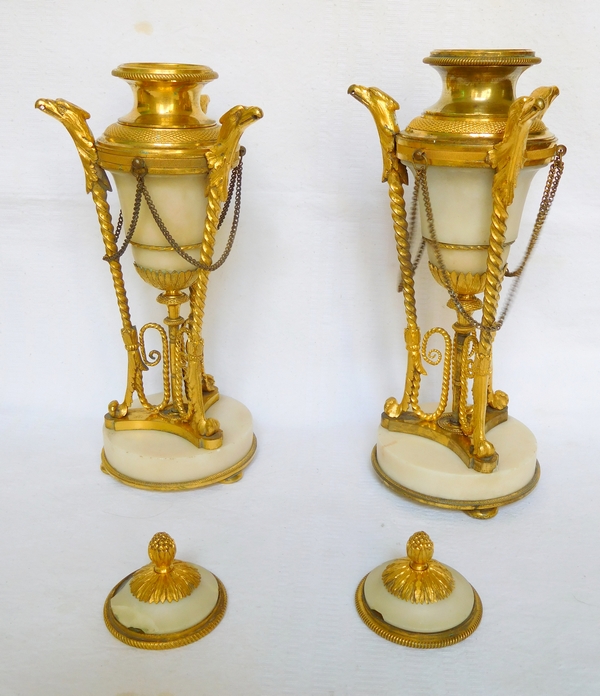 Pair of ormolu and marble cassolettes candlesticks - Louis XVI style, 19th century