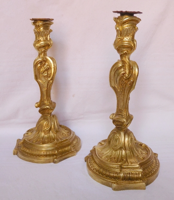 Pair of ormolu candlesticks, Louis XV style after Meissonnier