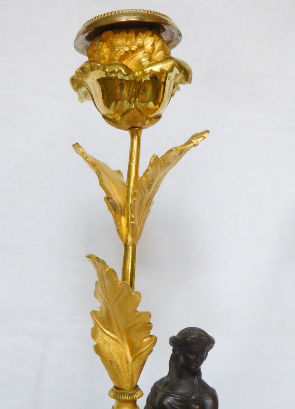 Pair of Empire ormolu & patinated bronze candelabra, early 19th century