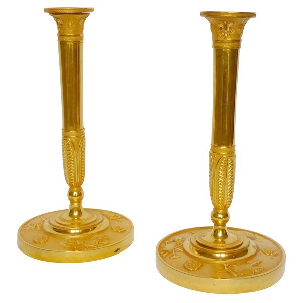 Pair of ormolu candlesticks, Empire period, attributed to Claude Galle - 26cm