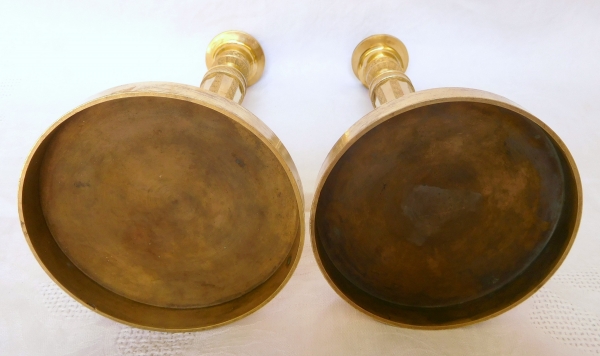 Pair of Empire ormolu candlesticks, early 19th century - 27cm