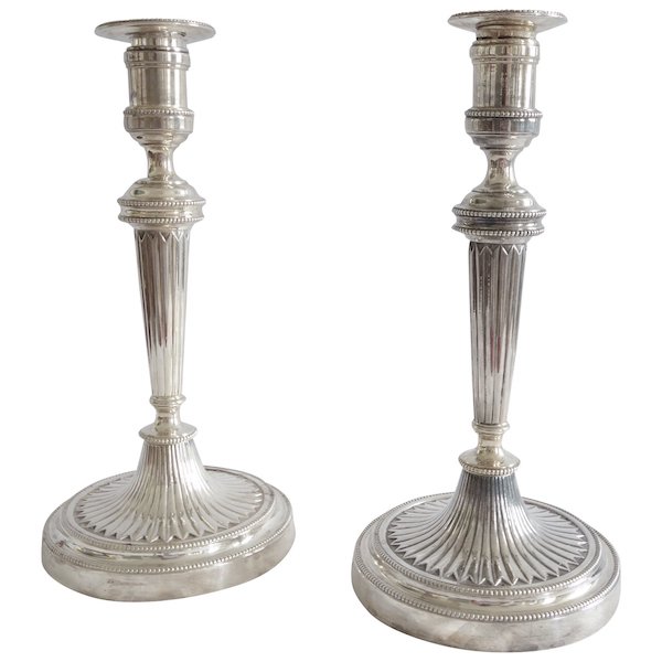 Pair of Louis XVI silverplate candlesticks, 18th century