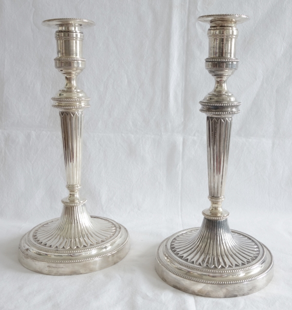 Pair of Louis XVI silverplate candlesticks, 18th century