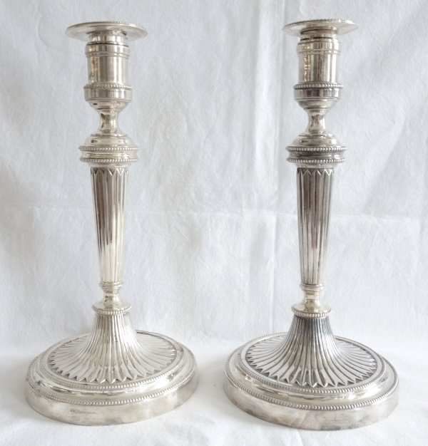 Pair of Louis XVI silverplate candlesticks, 18th century