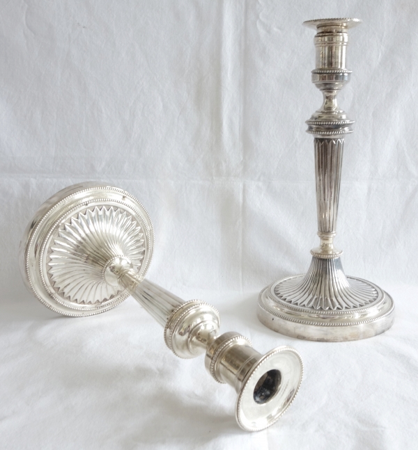 Pair of Louis XVI silverplate candlesticks, 18th century