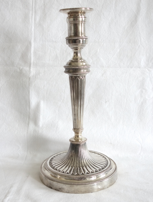 Pair of Louis XVI silverplate candlesticks, 18th century