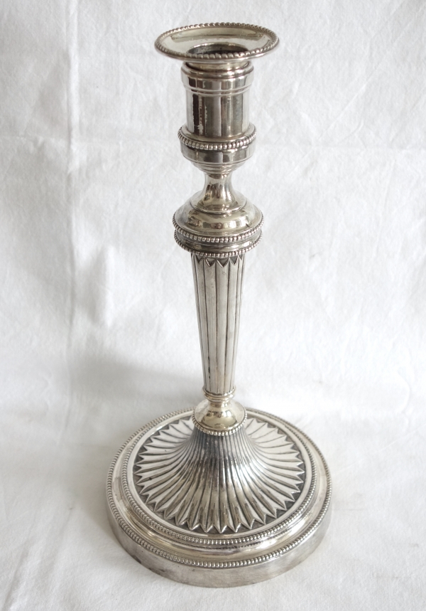 Pair of Louis XVI silverplate candlesticks, 18th century