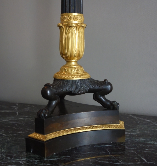Paire de grands candélabres 6 feux en bronze patiné & doré mercure, époque Empire Restauration