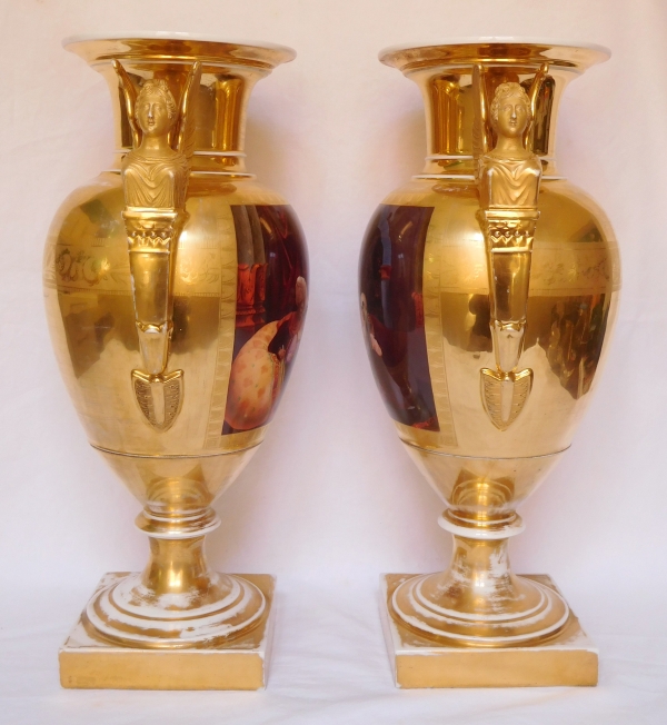 Pair of tall Empire Paris porcelain vases, early 19th century - 43cm