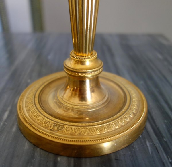 Pair of Louis XVI style ormolu candlesticks, Empire period circa 1800 - 19cm