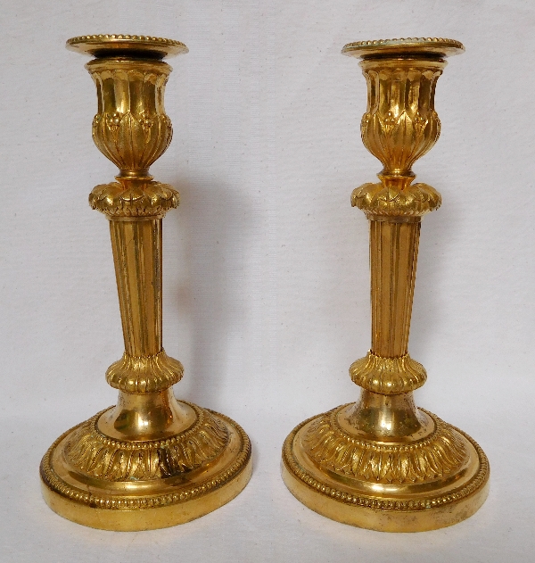 Pair of small Louis XVI ormolu candlesticks - 18th century