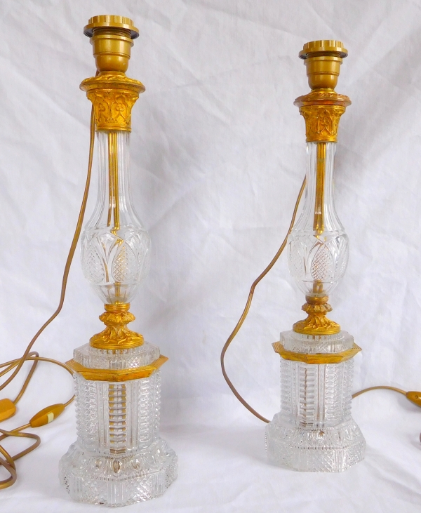 Le Creusot : pair of tall crystal & ormolu Charles X lamps - 19th century circa 1820 - 1830