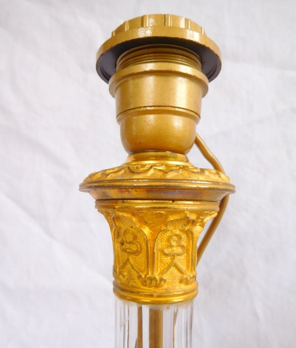 Le Creusot : pair of tall crystal & ormolu Charles X lamps - 19th century circa 1820 - 1830