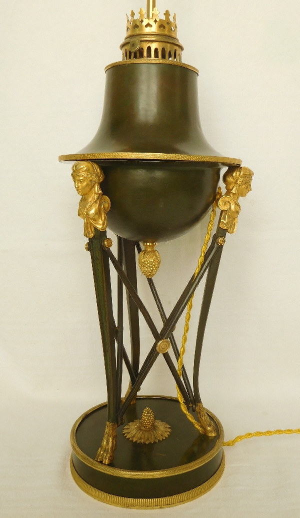 Large patinated bronze and ormolu desk lamp - Empire Restoration period