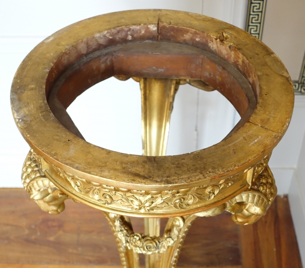 Athénienne guéridon en bois sculpté et doré de style Louis XVI, marbre brèche d'Alep