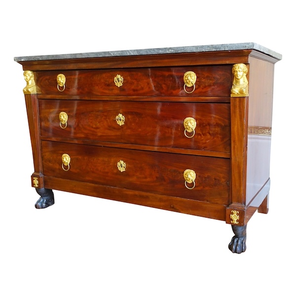 Early 19th century Empire mahogany chest of drawers, ormolu ornamentation