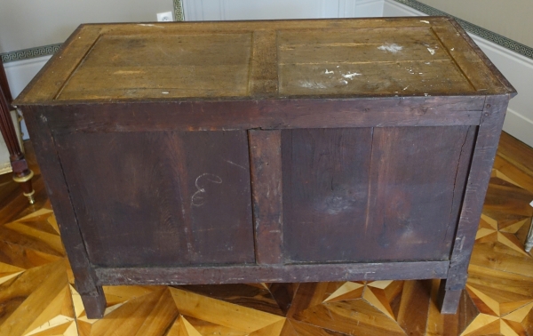 Commode d'époque Consulat en acajou bronze doré au mercure serrure trèfle & marbre bleu Turquin