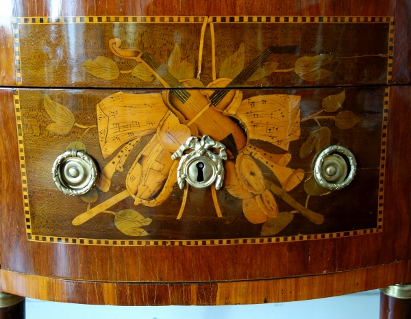 Louis XVI half-moon marquetry commode / chest of drawers, stamped - 18th century