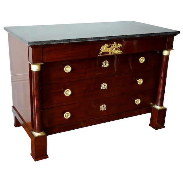 French Empire mahogany chest of drawers or commode - ormolu bronzes attributed to Ravrio