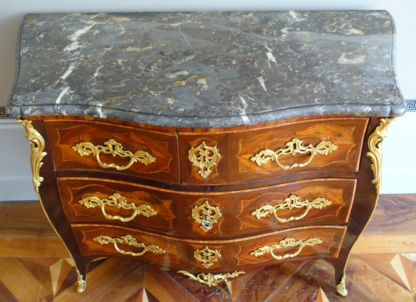 Louis XV marquetry chest of drawers / commode - stamped Claude Lebesgue