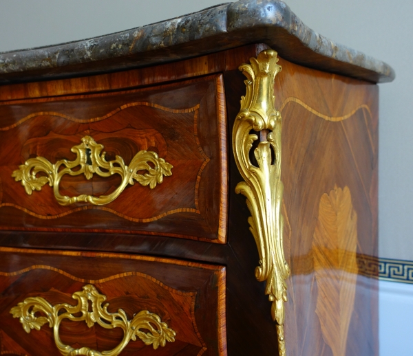 Louis XV marquetry chest of drawers / commode - stamped Claude Lebesgue