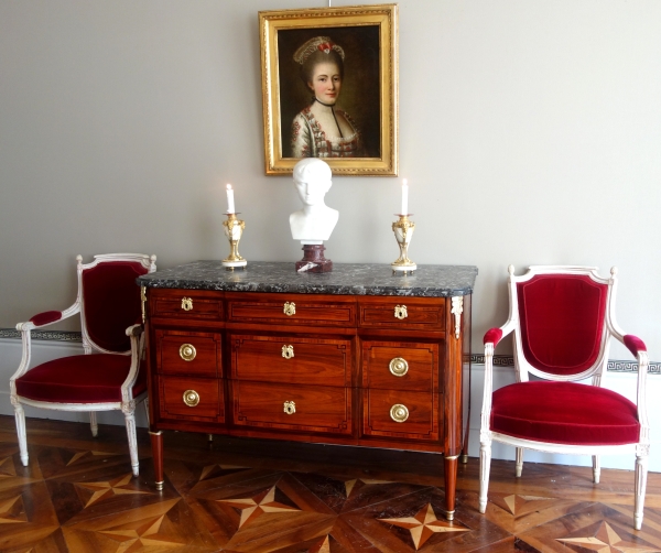Louis XVI rosewood marquetry commode / chest of drawers - signed Sar