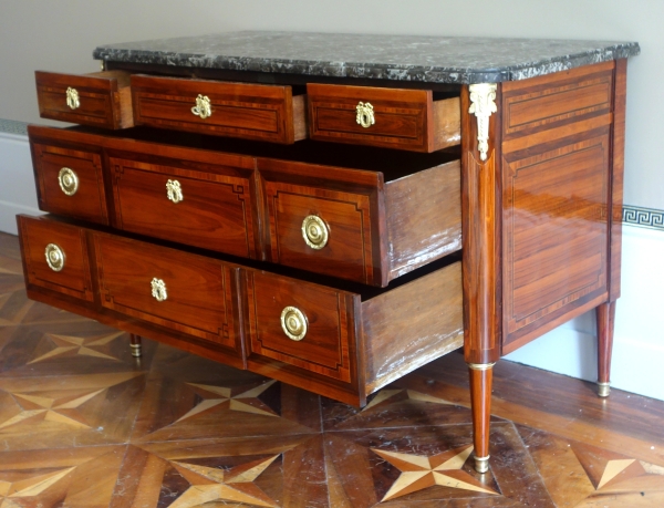 Louis XVI rosewood marquetry commode / chest of drawers - signed Sar