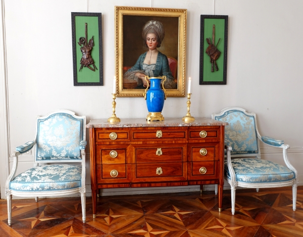 Louis XVI marquetry commode / chest of drawers stamped Vassou - late 18th century