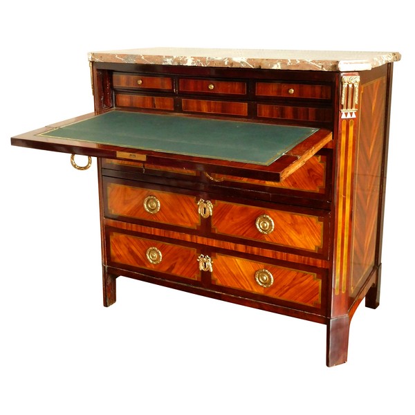 Marquetry commode / chest / writing desk, Louis XV - Louis XVI Parisian production circa 1775-1780