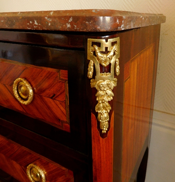 French chest of drawers stamped L. Roux, rosewood and violet wood marquetry - 18th century
