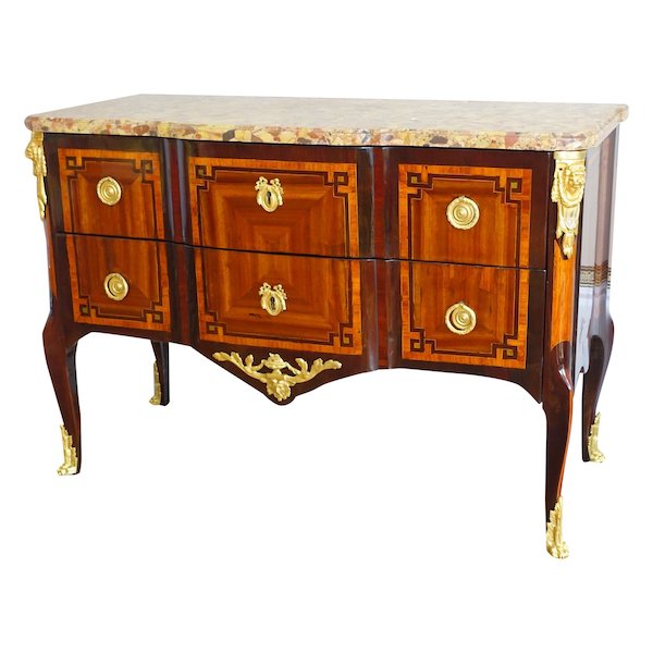 F. Rubestuck et N. Petit : commode d'époque Transition en marqueterie estampillée