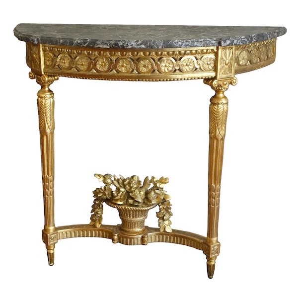 Console d'applique d'époque Louis XVI en bois sculpté et doré à la feuille d'or vers 1780