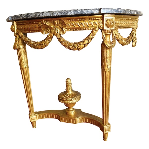 Console d'applique demi-lune d'époque Louis XVI en bois sculpté et doré vers 1780