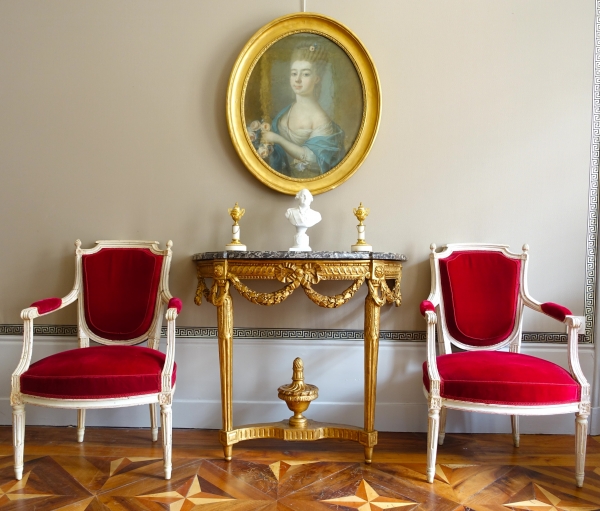 Console d'applique demi-lune d'époque Louis XVI en bois sculpté et doré vers 1780