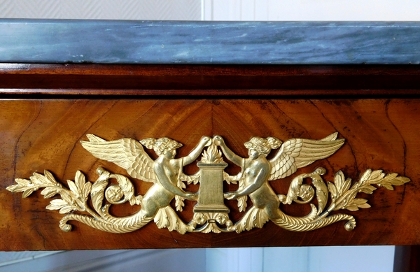 Console à colonnes d'époque Empire en acajou et bronze doré au mercure, début XIXe