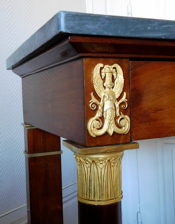 Empire mahogany console, early 19th century, mercury gilt ormolu ornamentation