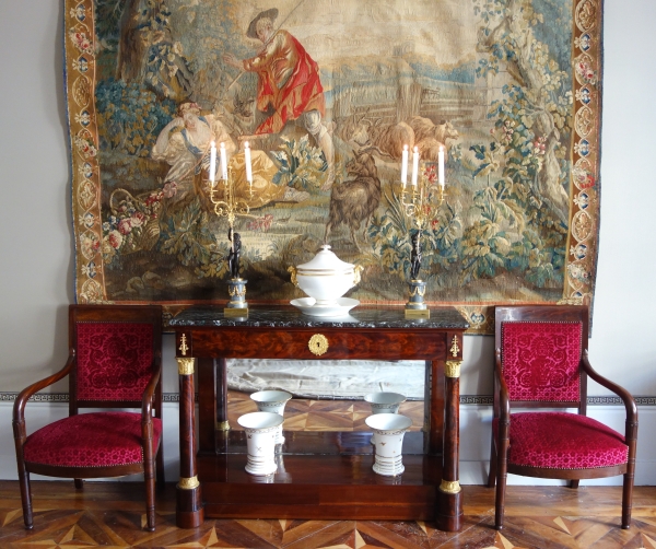 Importante console d'époque Empire en acajou et bronze doré, dans le goût de Jacob Desmalter