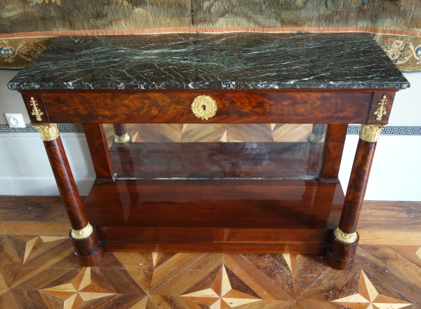 Importante console d'époque Empire en acajou et bronze doré, dans le goût de Jacob Desmalter