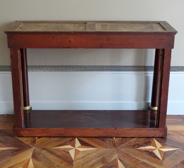 Grande console d'époque Empire en acajou, bronze doré et marbre bleu Turquin - 129cm