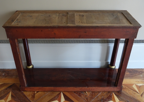 Grande console d'époque Empire en acajou, bronze doré et marbre bleu Turquin - 129cm