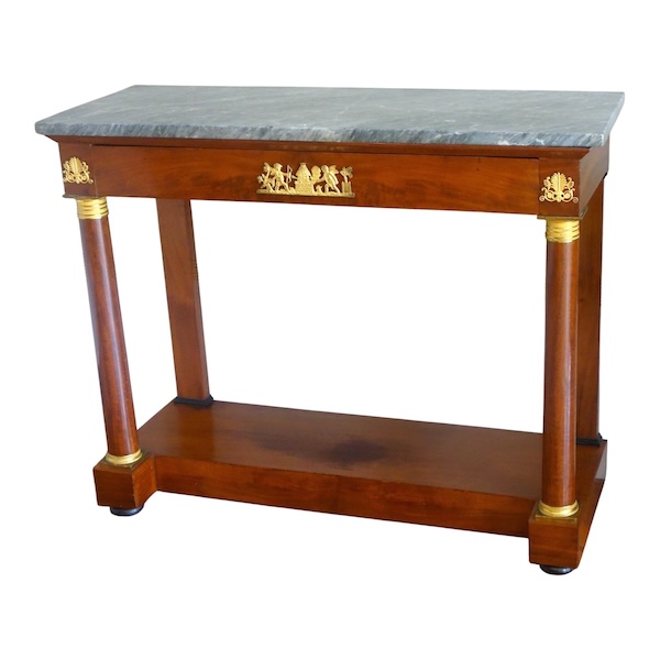 Empire mahogany and ormolu console, blue marbre on top - early 19th century circa 1810
